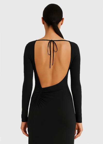 Gwen black long backless evening dress - back