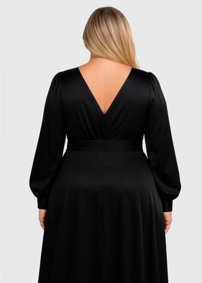 Sasha Plus Size black long evening dress with slit - back