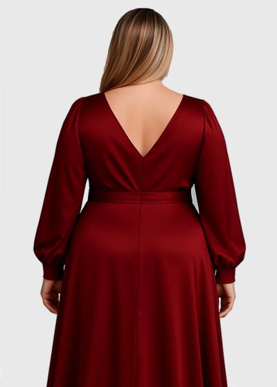 Sasha Plus Size bordo long evening dress with slit - back