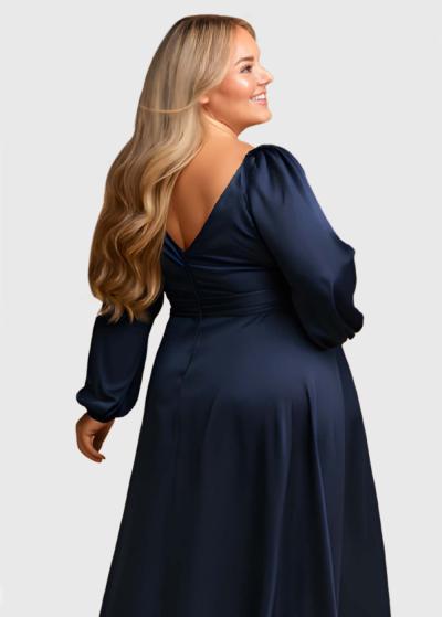 Sasha Plus Size dark blue long evening dress with slit - back
