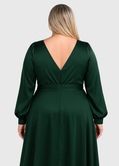 Sasha Plus Size dark green long evening dress with slit - back