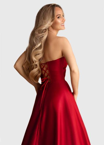 Nell red long off-shoulder evening dress - back