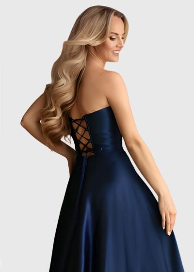 Nell dark blue long off-shoulder evening dress - back