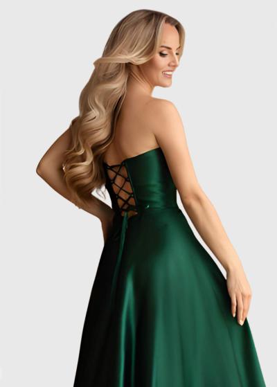 Nell dark green long off-shoulder evening dress - back