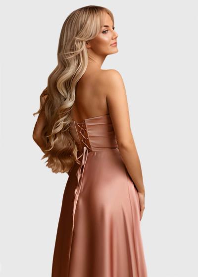Bella pink off-shoulder evening dress - back
