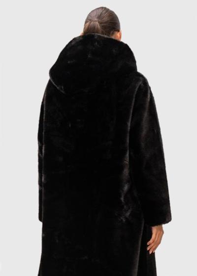 Lada black faux&nbsp;fur&nbsp;coat with hood - back