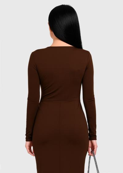 Jenny brown long sleeve evening dress - back