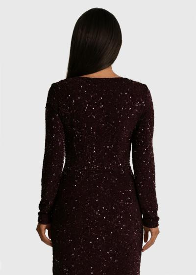 Jess dark brown evening dress with split - back