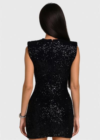 Joanna black short evening dress with sequins - back