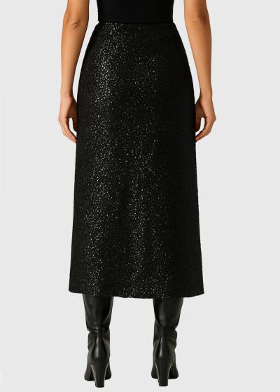 Josy black long sparkle skirt - back
