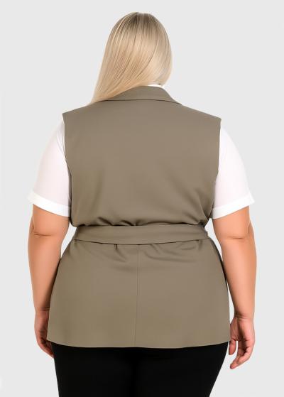 Lucy Plus Size light brown vest with belt - back