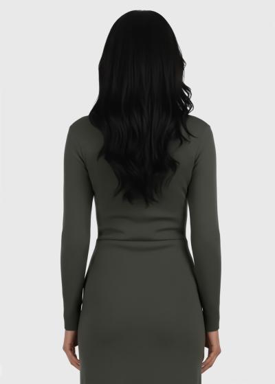 Michelle khaki long sleeve evening dress - back