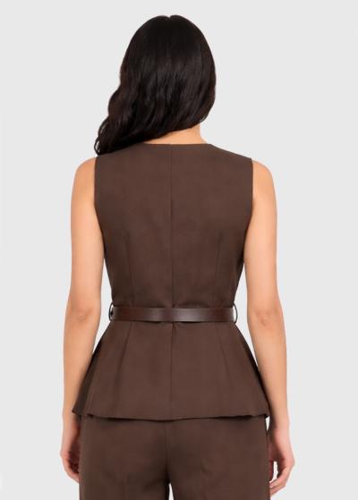 Shell brown vest with belt - back