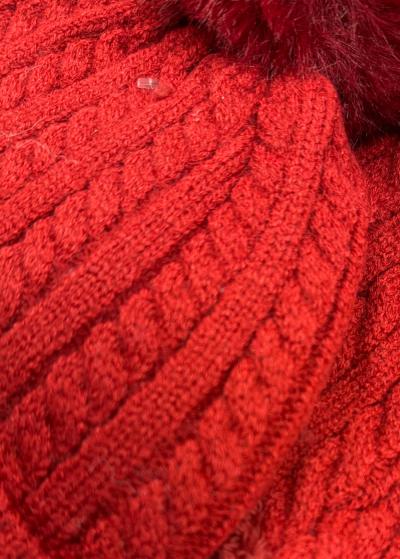 Heidi red braided knit scarf and hat - back