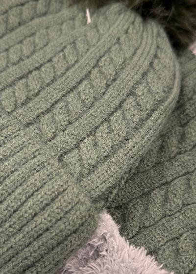 Heidi dark green braided knit scarf and hat - back