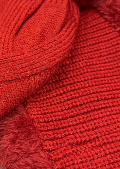 Evie red scarf and pom pom hat - back