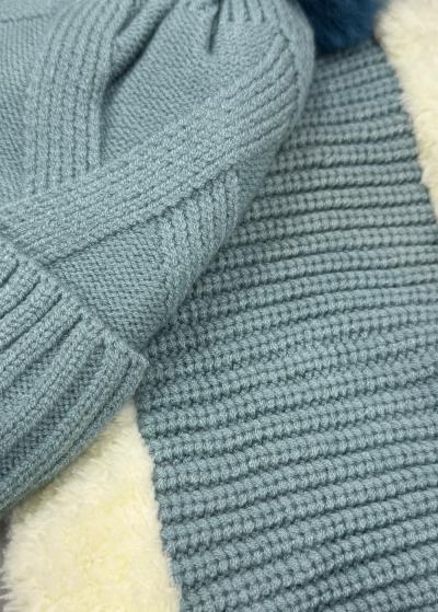 Evie light blue scarf and pom pom hat - back