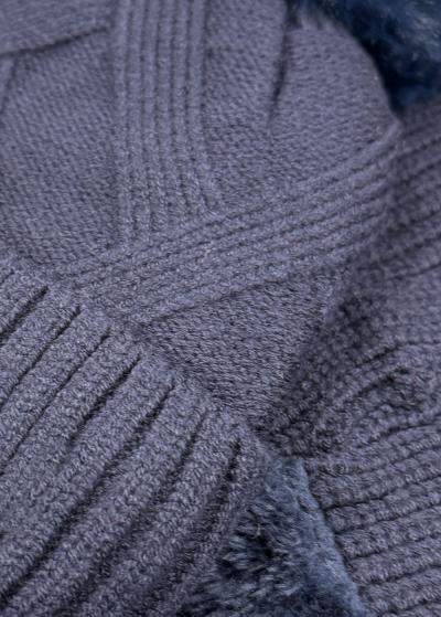 Evie dark blue scarf and pom pom hat - back