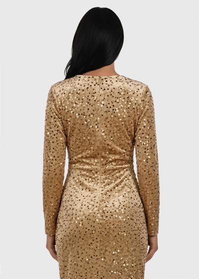 Jess gold evening dress with split - back