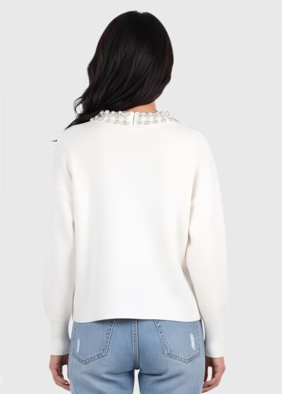 Adelaide white sweater with pearls - back