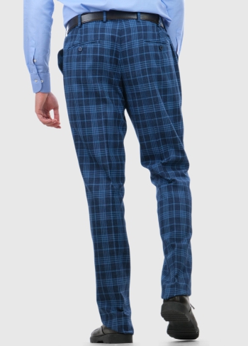 Evaristo Slim Fit tumši zilas vīriešu rūtainas bikses - back