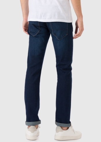 Slim Fit dark blue mens jeans - back