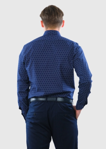 Slim Fit tumši zils vīriešu krekls ar printu - back