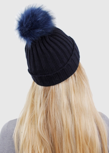 Ave dark blue pom pom hat - back