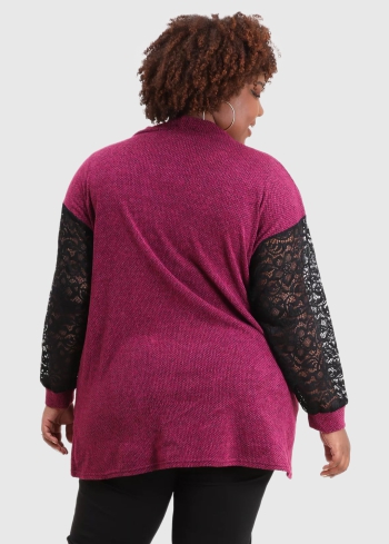 Albina Plus Size dark pink cardigan with lace inserts - back