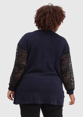 Albina Plus Size dark blue cardigan with lace inserts - back