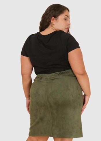 Adelaide Plus Size khaki bodycon skirt with pockets - back