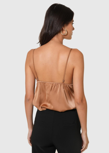 Crocifissa gaiši brūns tops ar plānām lencītēm - back