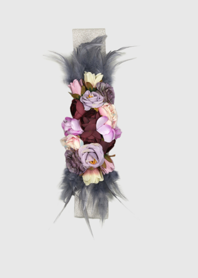 Pacifica grey women's belt with flower appliqué