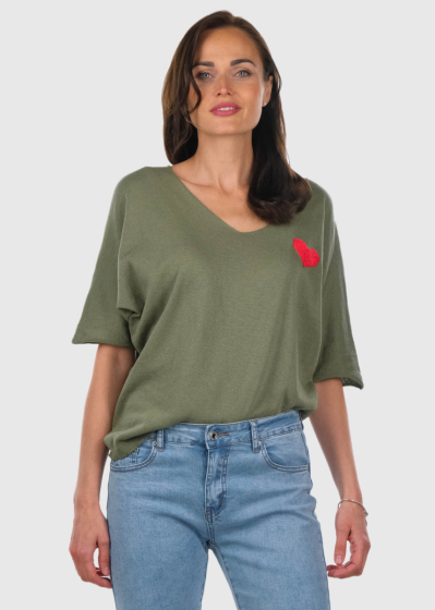 Jimena khaki sweater with print