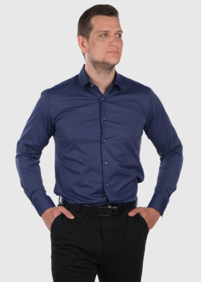 Slim Fit темно-синяя мужская рубашка