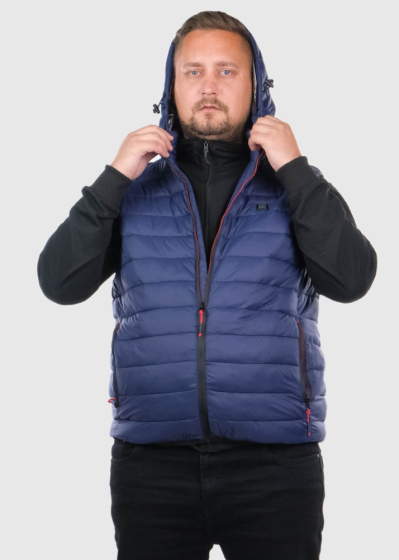 Fedele Plus Size blue men's quilted vest with hood