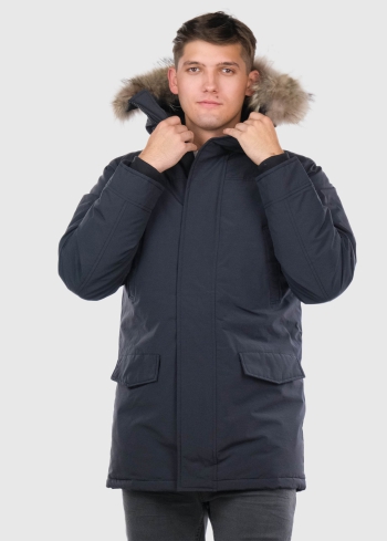 Fabrizio black mens parka with fur trim