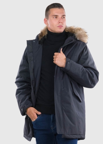 Dino melna vīriešu parka ar kažokādu