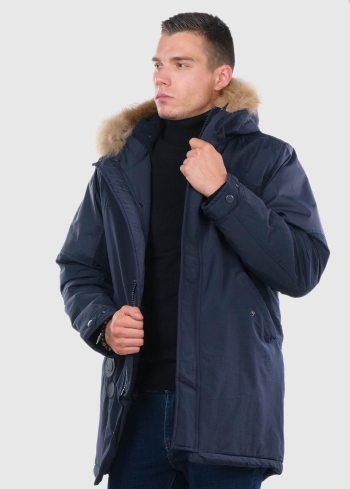 Dino tumši zila vīriešu parka ar kažokādu