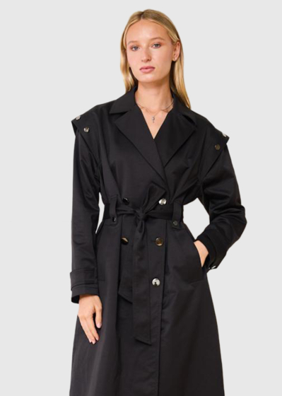 Demetria black women's coat with a belt