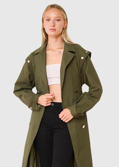 Demetria khaki women's coat with a belt