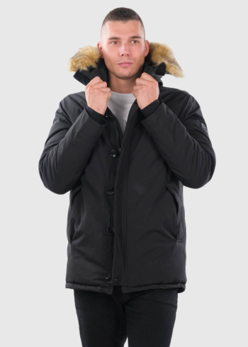 Ciprian black hooded jacket with detachable fur liner