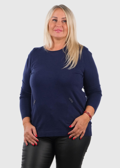 Irina Lielo izmēru tumši zils džemperis ar kabatām