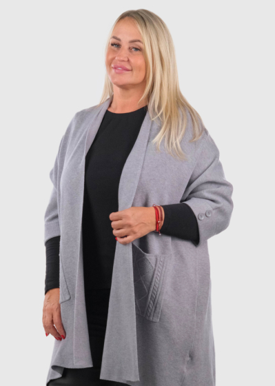 Evona Plus Size grey cardigan with pockets