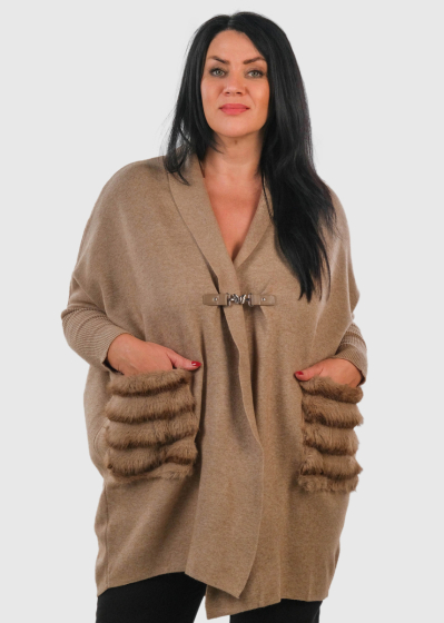 Liseli Plus Size beige cardigan with pockets