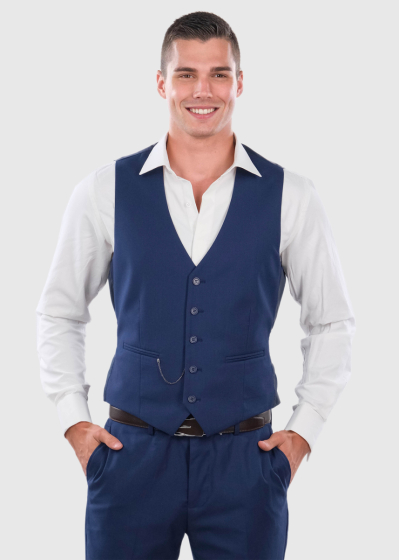 Grell Plus Size dark blue classic vest with chain