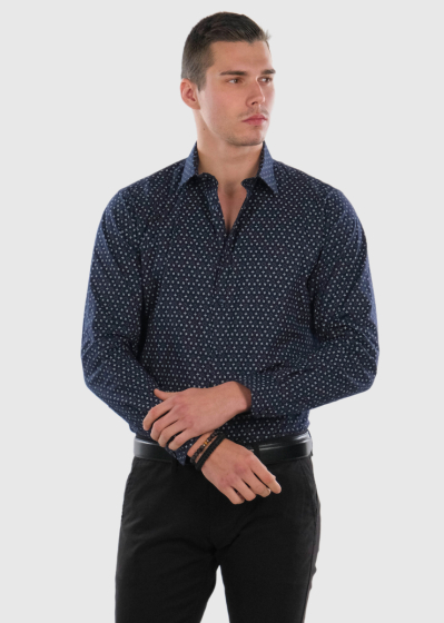 Slim Fit dark blue printed shirt