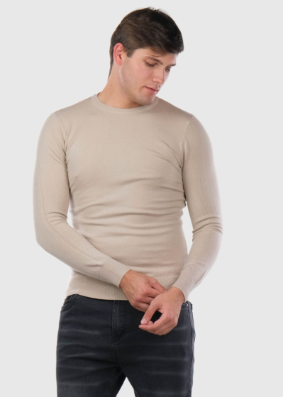 Gianni beige mens sweater with round neck
