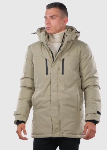 Light beige mens parka with hood