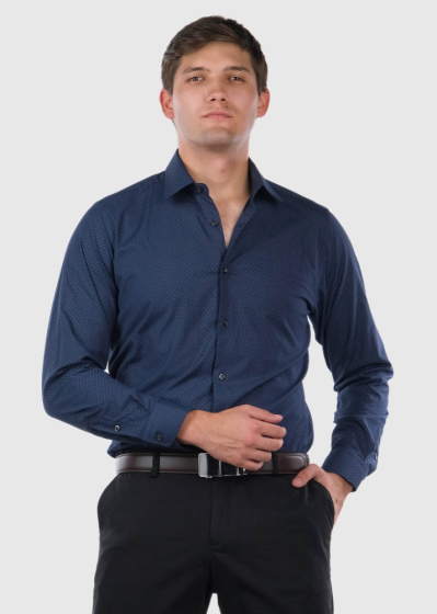 Slim Fit tumši zils vīriešu krekls ar printu